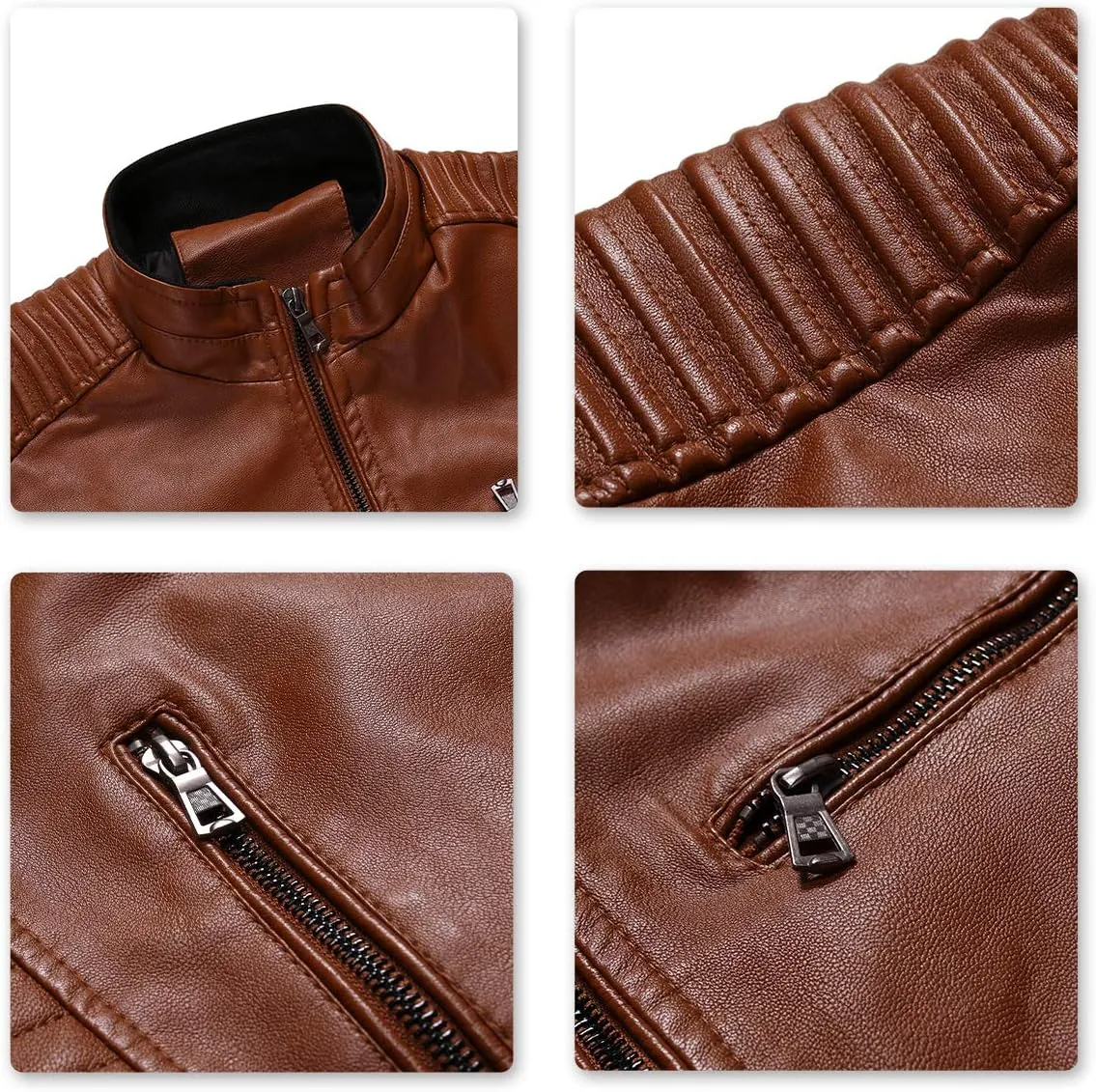 Cloudstyle Men's Casual Faux Leather Jacket Stand Collar Zip-up Biker Motorcycle Jackets