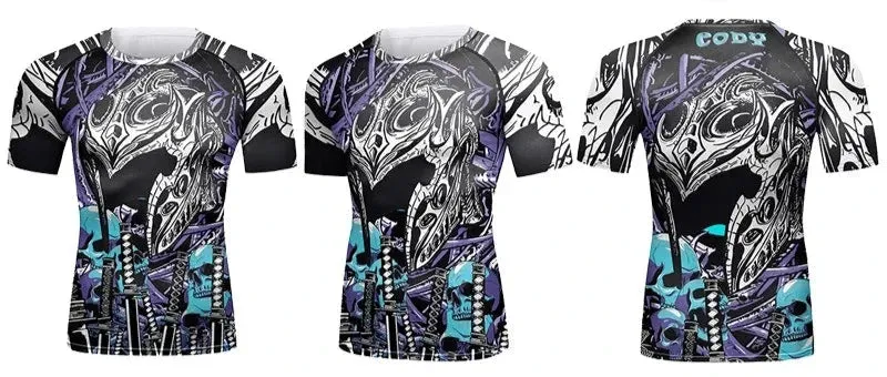 Cody Lundin - Mural Series: Knight Helm -  Short Sleeve MMA  / BJJ  Compression Shirt / Rash Guard