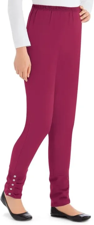 Collections Etc Cinched Ankle Leggings with Button Accents and Elastic Waistband, 30" L Inseam, Made of Cotton and Spandex