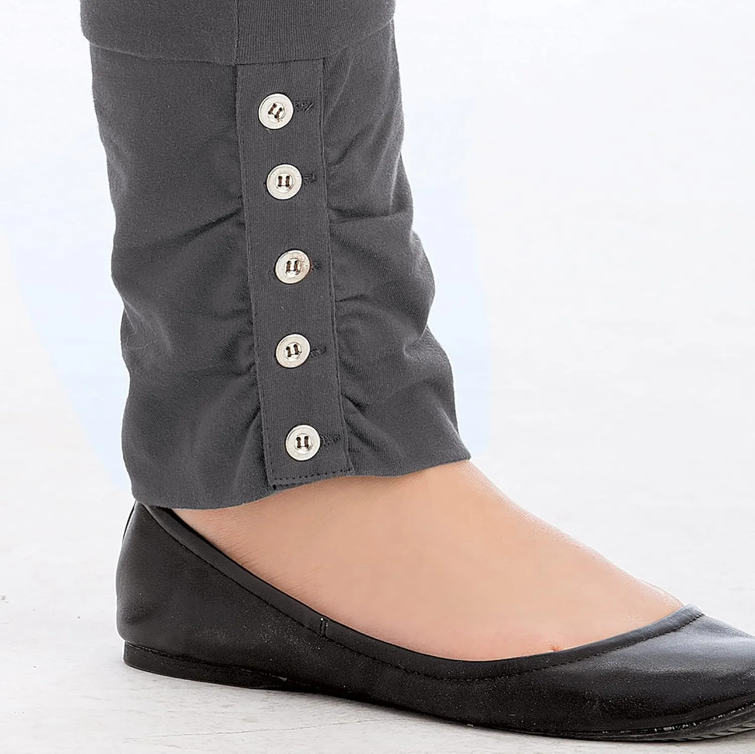 Collections Etc Cinched Ankle Leggings with Button Accents and Elastic Waistband, 30" L Inseam, Made of Cotton and Spandex