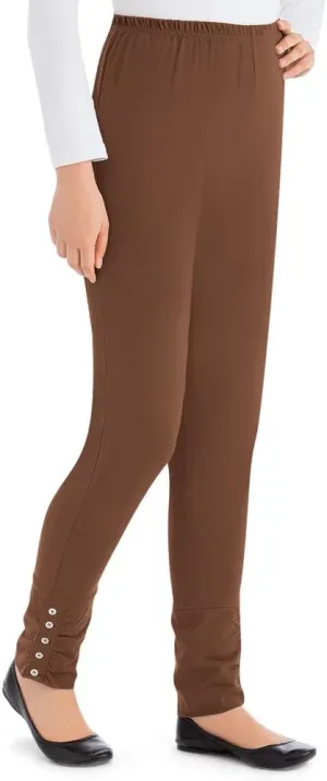 Collections Etc Cinched Ankle Leggings with Button Accents and Elastic Waistband, 30" L Inseam, Made of Cotton and Spandex