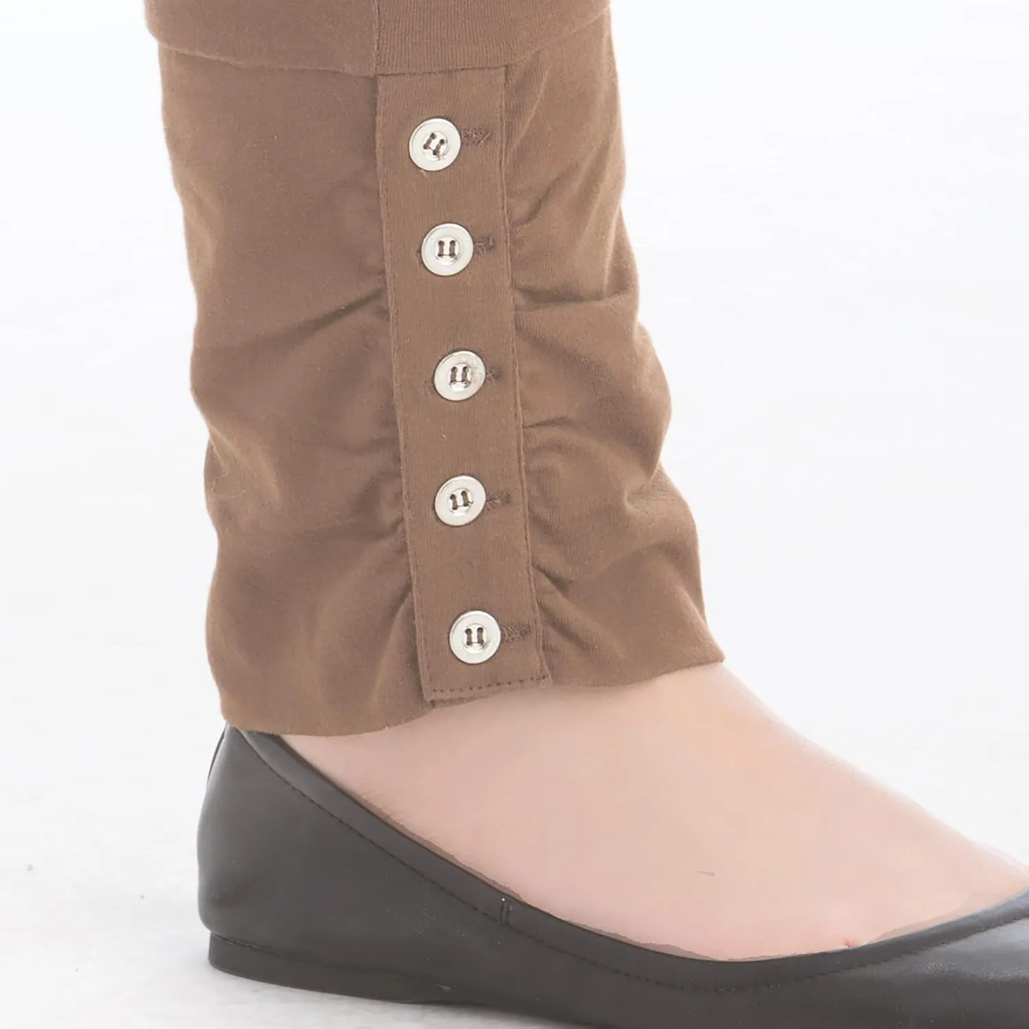 Collections Etc Cinched Ankle Leggings with Button Accents and Elastic Waistband, 30" L Inseam, Made of Cotton and Spandex