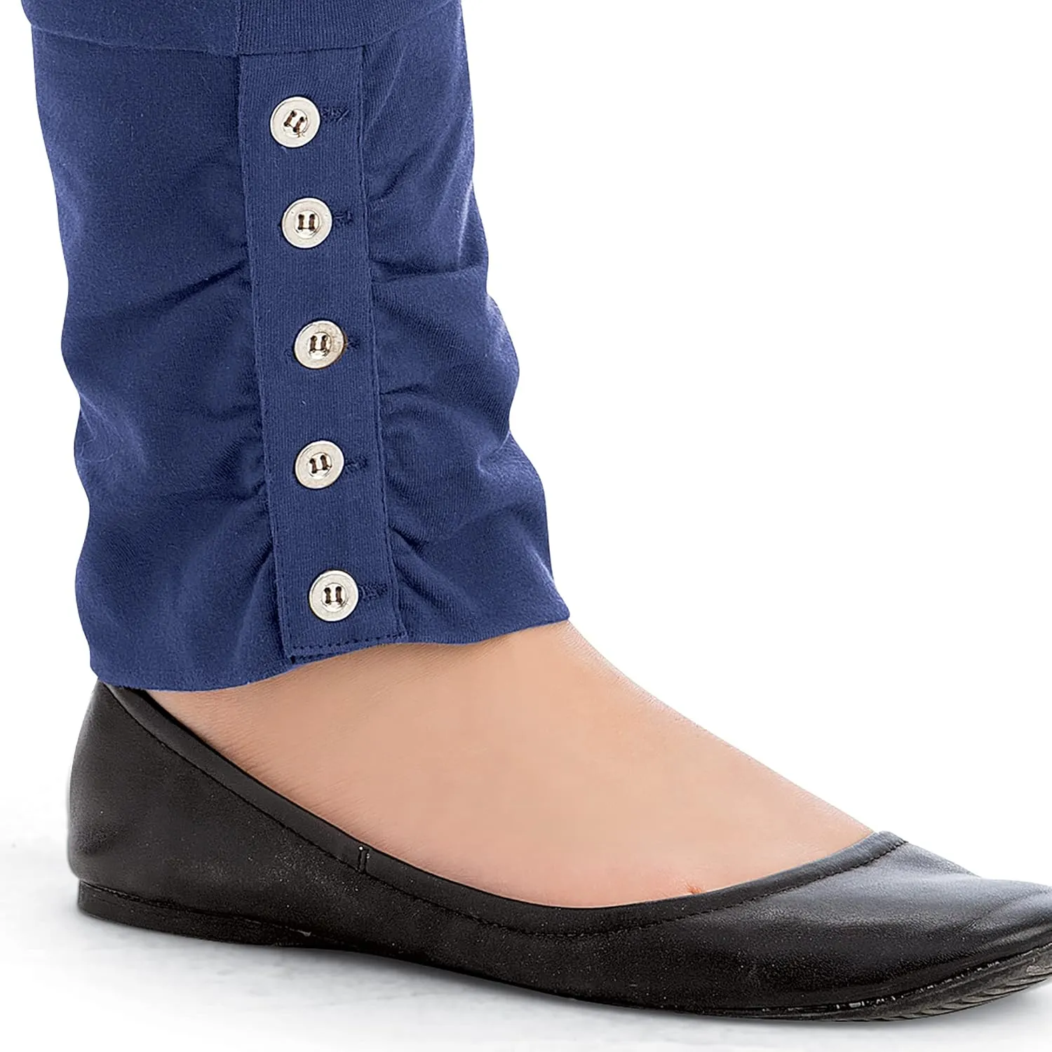 Collections Etc Cinched Ankle Leggings with Button Accents and Elastic Waistband, 30" L Inseam, Made of Cotton and Spandex