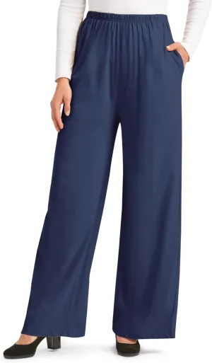 Collections Etc Wide Leg Elasticized Waist Knit Pants with Side Pockets