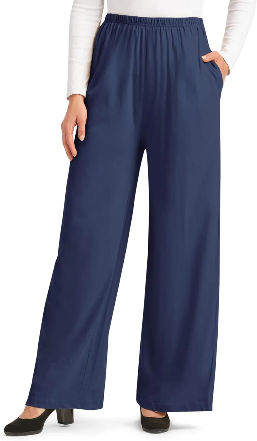 Collections Etc Wide Leg Elasticized Waist Knit Pants with Side Pockets