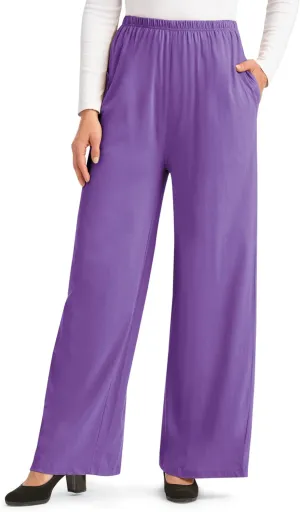 Collections Etc Wide Leg Elasticized Waist Knit Pants with Side Pockets