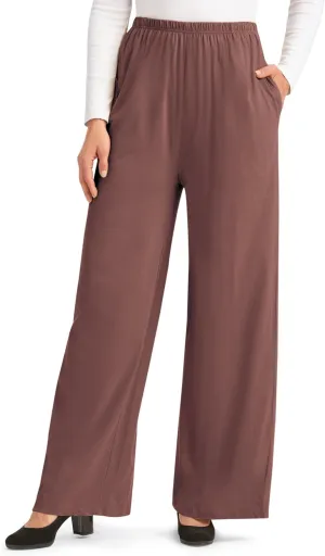 Collections Etc Wide Leg Elasticized Waist Knit Pants with Side Pockets