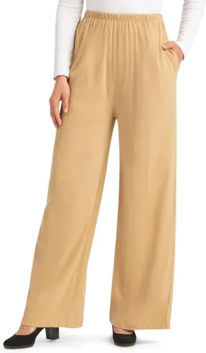 Collections Etc Wide Leg Elasticized Waist Knit Pants with Side Pockets