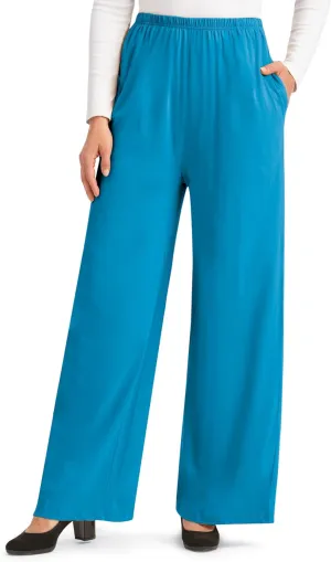 Collections Etc Wide Leg Elasticized Waist Knit Pants with Side Pockets