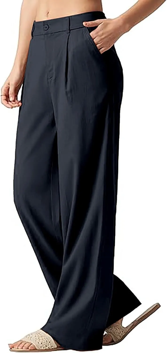 Comfy Wide Leg Cropped Pants for Women, Soft Cotton Linen Lounge Trousers, Elastic Waist Summer Casual Wear