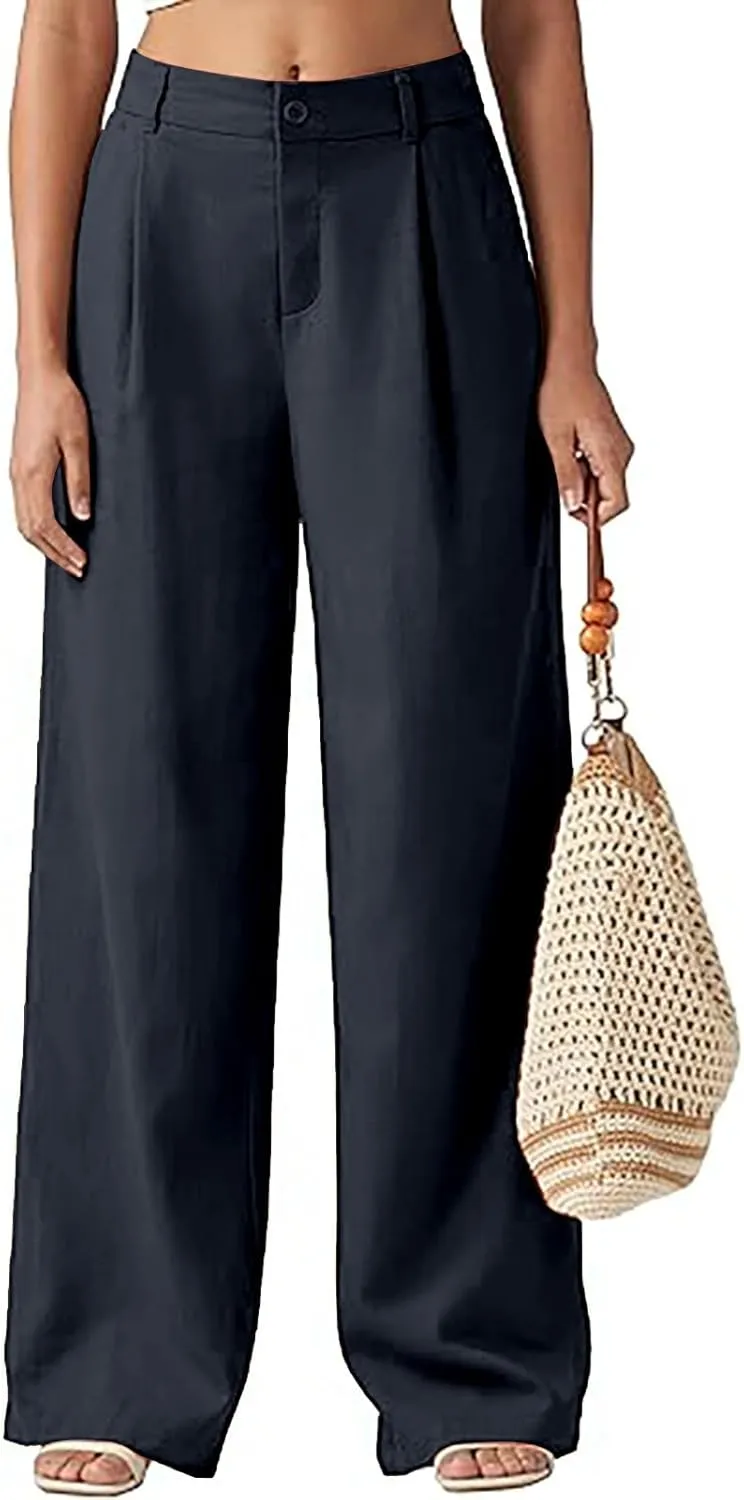 Comfy Wide Leg Cropped Pants for Women, Soft Cotton Linen Lounge Trousers, Elastic Waist Summer Casual Wear