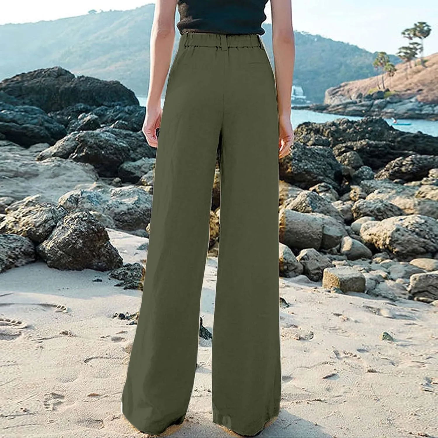 Comfy Wide Leg Cropped Pants for Women, Soft Cotton Linen Lounge Trousers, Elastic Waist Summer Casual Wear