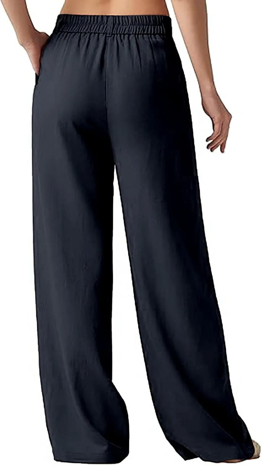 Comfy Wide Leg Cropped Pants for Women, Soft Cotton Linen Lounge Trousers, Elastic Waist Summer Casual Wear