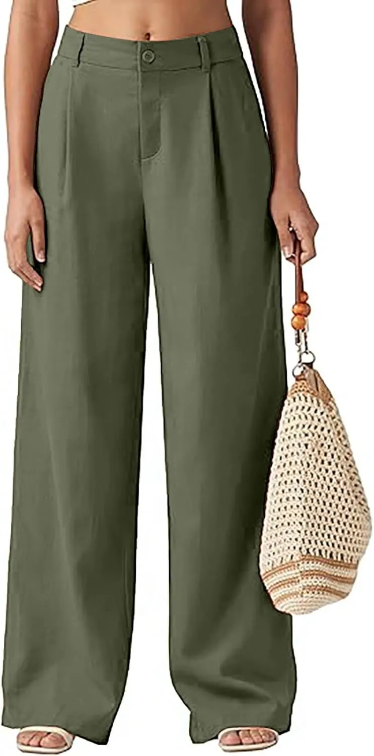 Comfy Wide Leg Cropped Pants for Women, Soft Cotton Linen Lounge Trousers, Elastic Waist Summer Casual Wear