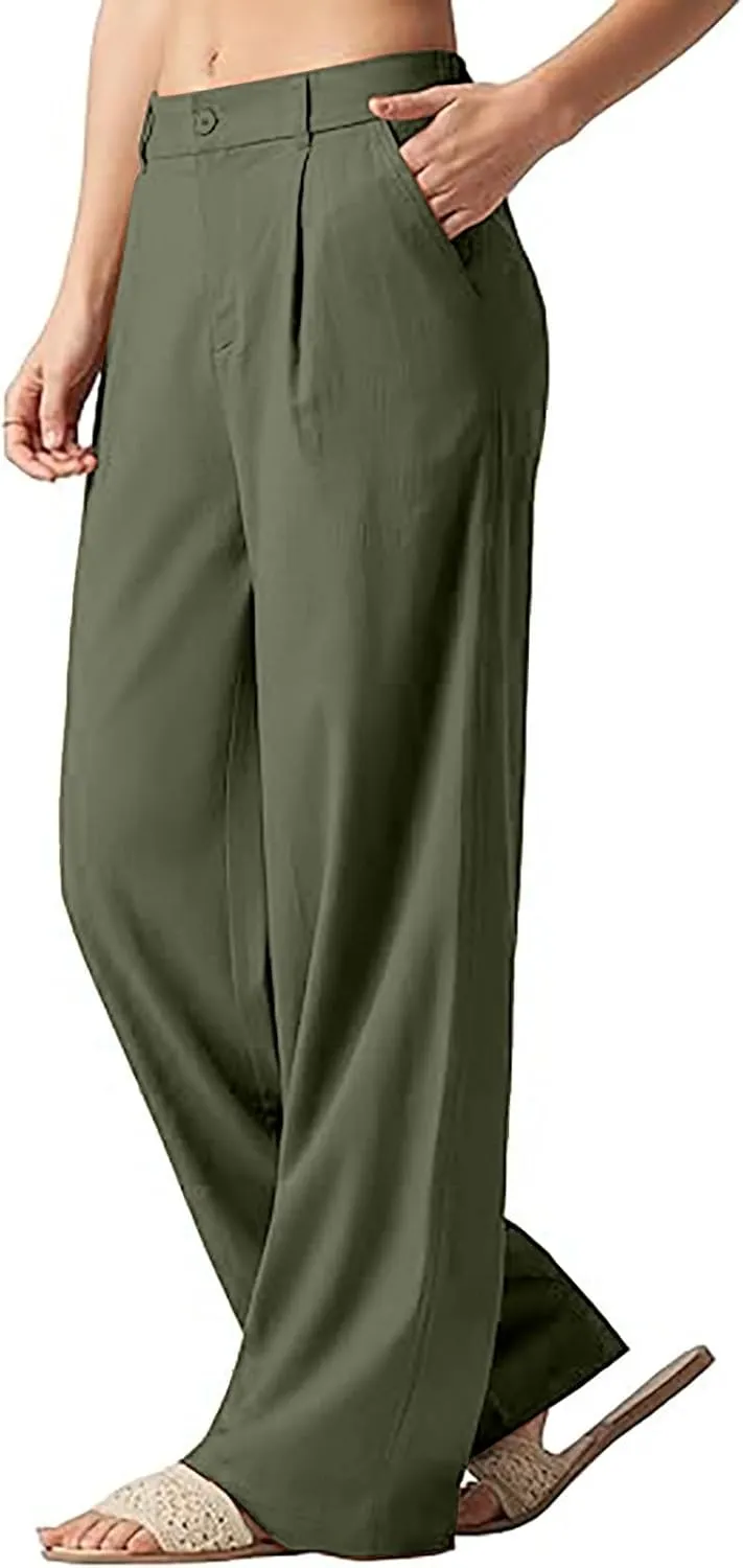 Comfy Wide Leg Cropped Pants for Women, Soft Cotton Linen Lounge Trousers, Elastic Waist Summer Casual Wear