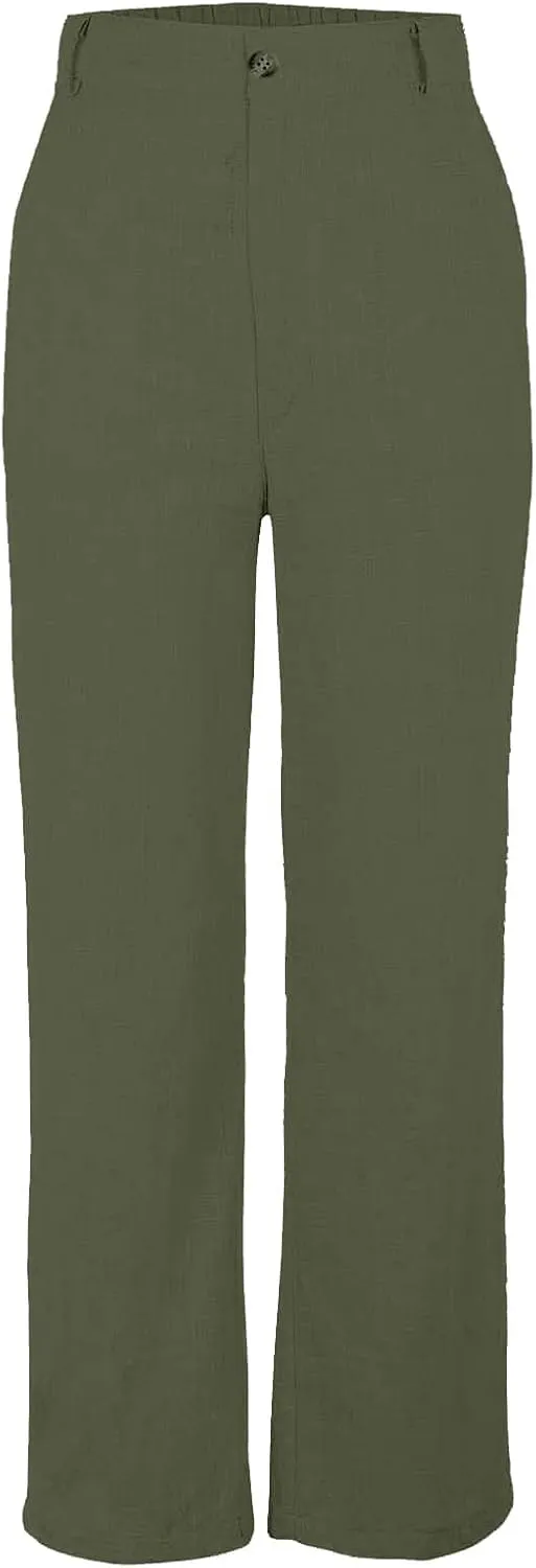 Comfy Wide Leg Cropped Pants for Women, Soft Cotton Linen Lounge Trousers, Elastic Waist Summer Casual Wear