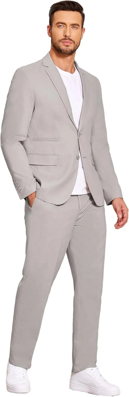 COOFANDY Men's 2 Piece Linen Suits Set Regular Fit Casual Lightweight Blazer Jacket and Pants