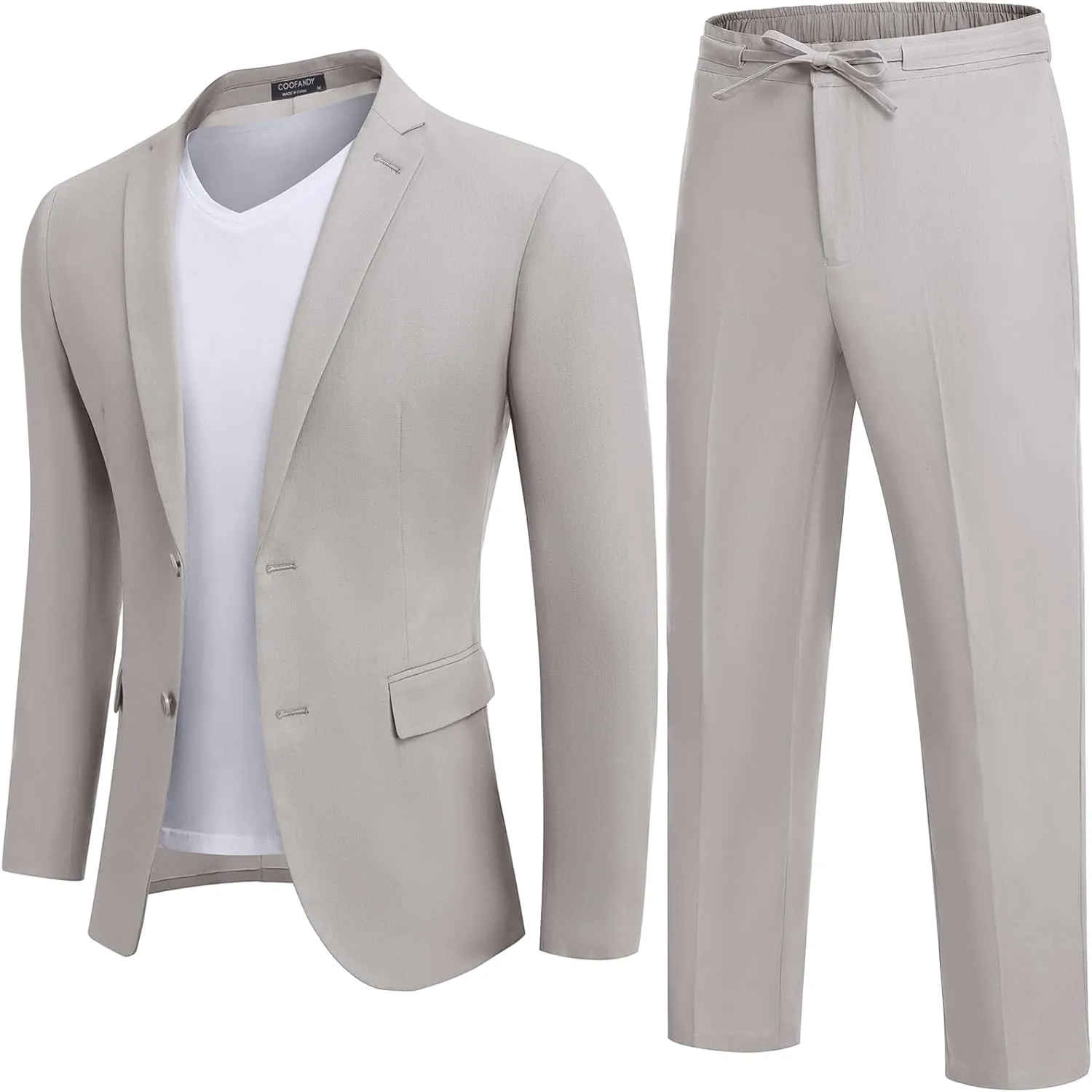 COOFANDY Men's 2 Piece Linen Suits Set Regular Fit Casual Lightweight Blazer Jacket and Pants