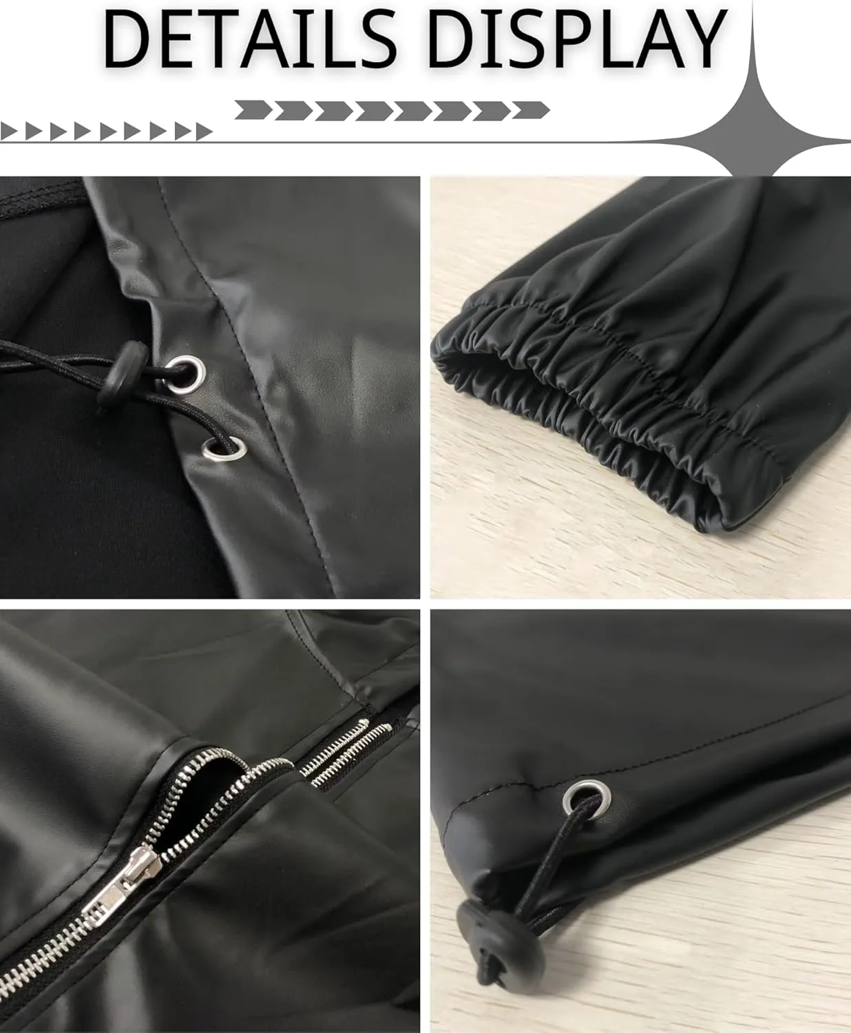 CORIRESHA Women's Faux Leather Long Sleeve Half Zip Drawstring Pockets Hoodie Outerwear