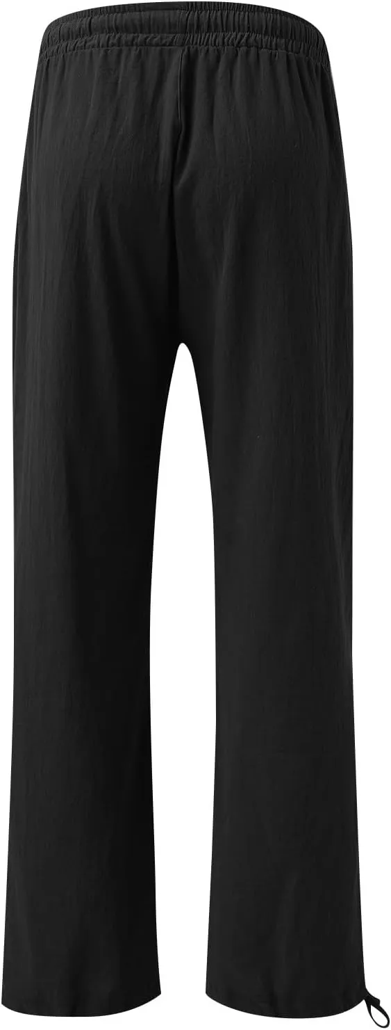 Cotton Linen Yoga Pants Drawstring Waisted Solid Joggers Pants Summer Straight Leg Athletic Pants
