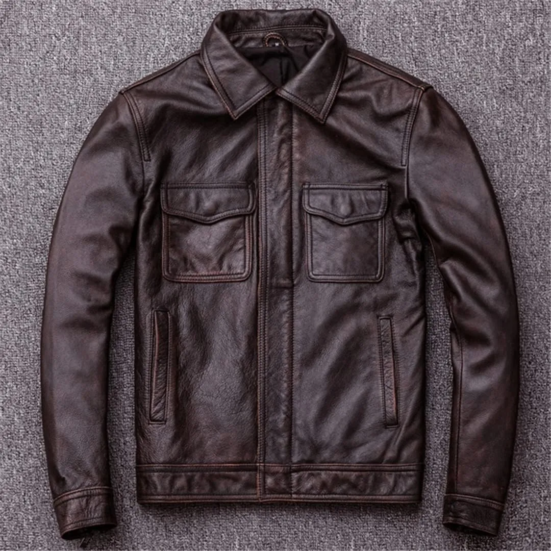 Cow Leather Jacket and Coat Men Oversized 5XL Plus Size Leather Coat Winter Padded Cotton Overcoats