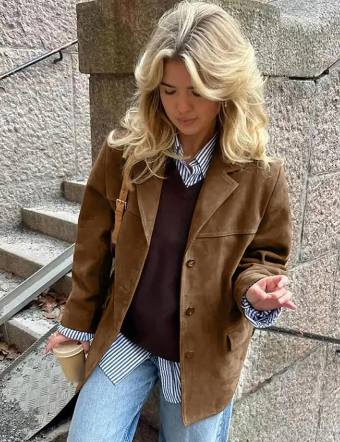 COZYPOIN Women's Suede Jacket Old Money Aesthetic Faux Leather Coat Fall Fashion Trendy Y2k Outerwear