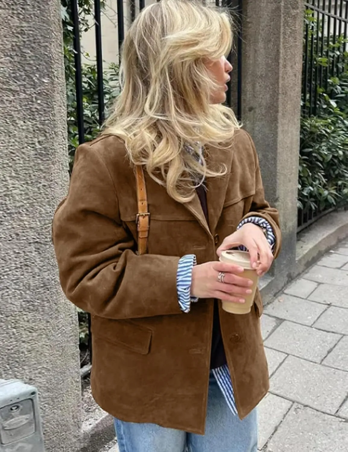 COZYPOIN Women's Suede Jacket Old Money Aesthetic Faux Leather Coat Fall Fashion Trendy Y2k Outerwear