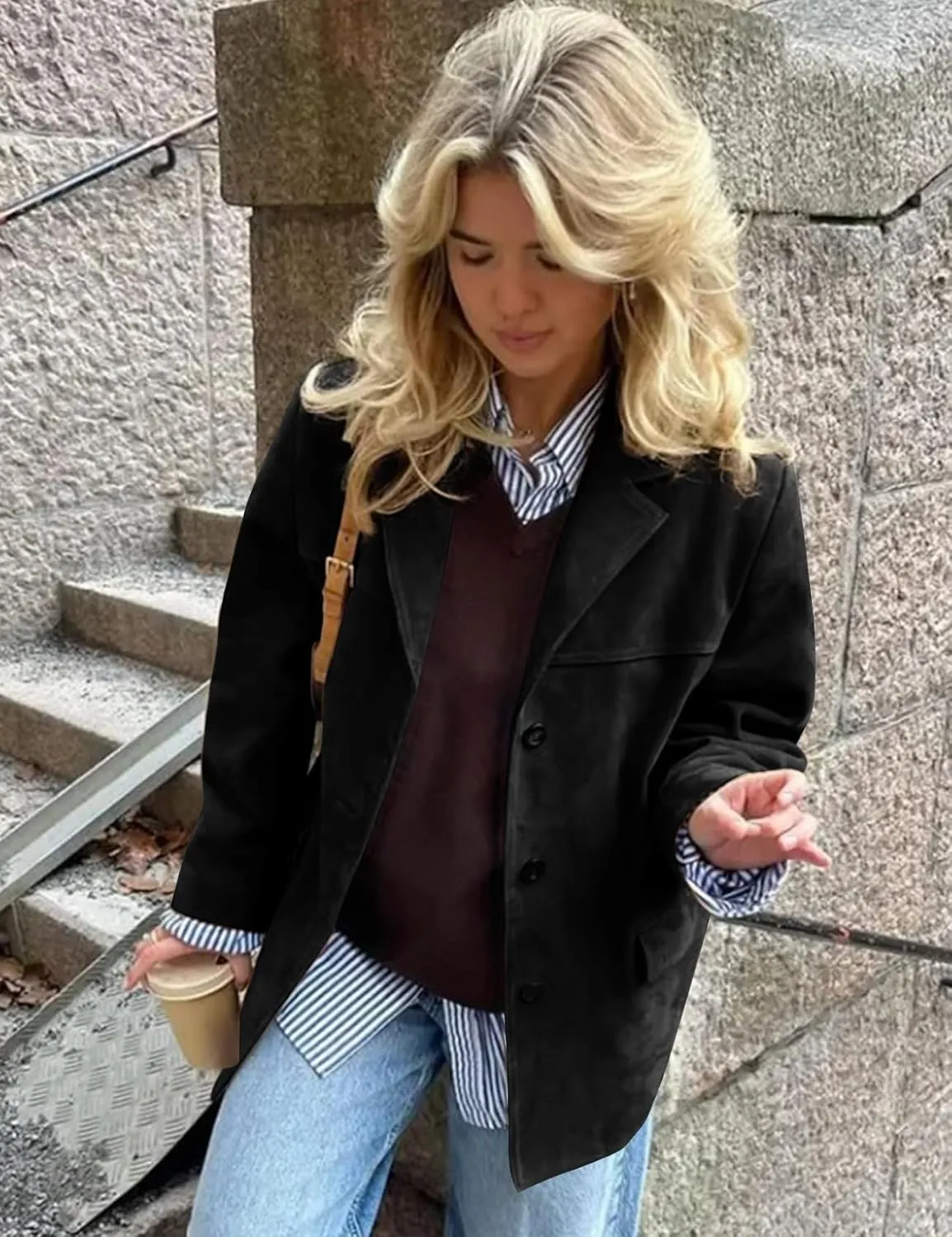COZYPOIN Women's Suede Jacket Old Money Aesthetic Faux Leather Coat Fall Fashion Trendy Y2k Outerwear