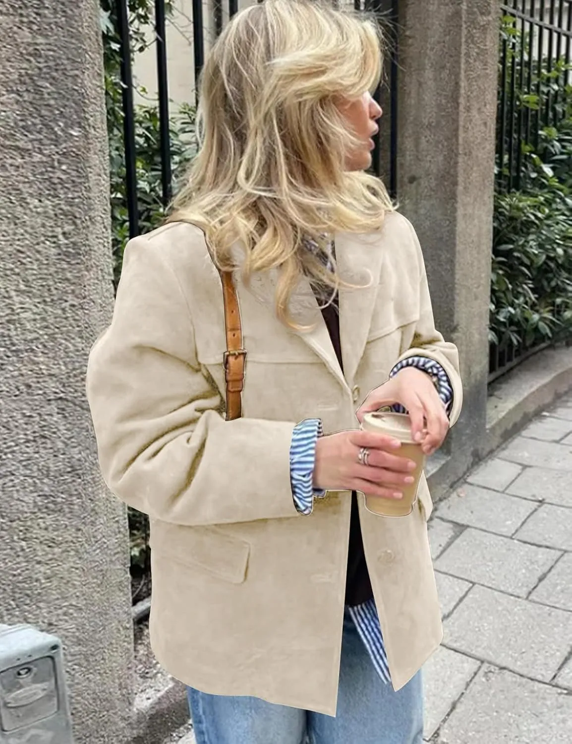 COZYPOIN Women's Suede Jacket Old Money Aesthetic Faux Leather Coat Fall Fashion Trendy Y2k Outerwear