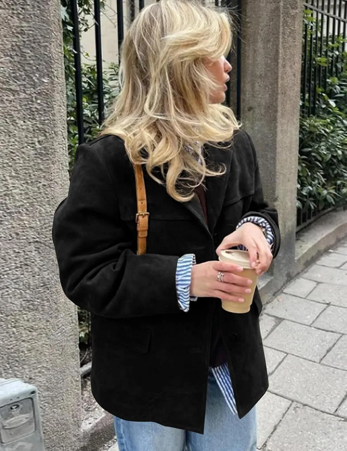 COZYPOIN Women's Suede Jacket Old Money Aesthetic Faux Leather Coat Fall Fashion Trendy Y2k Outerwear