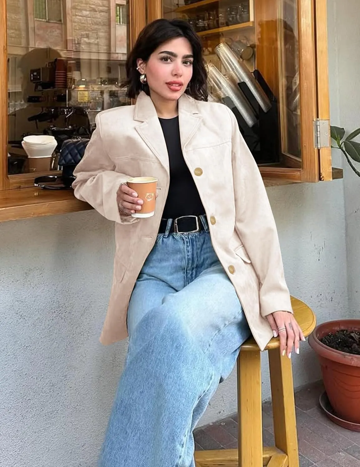 COZYPOIN Women's Suede Jacket Old Money Aesthetic Faux Leather Coat Fall Fashion Trendy Y2k Outerwear