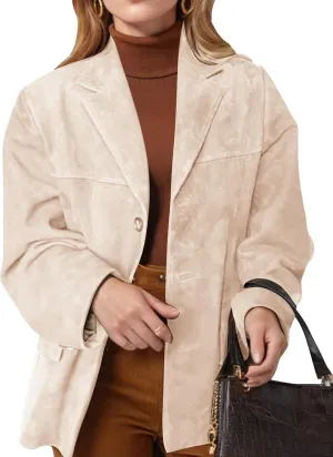 COZYPOIN Women's Suede Jacket Old Money Aesthetic Faux Leather Coat Fall Fashion Trendy Y2k Outerwear