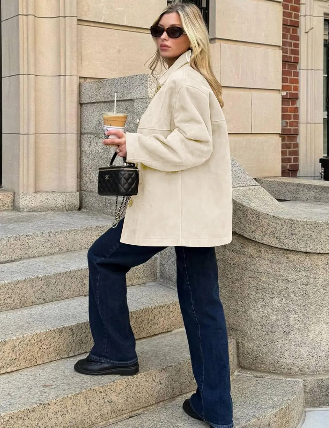 COZYPOIN Women's Suede Jacket Old Money Aesthetic Faux Leather Coat Fall Fashion Trendy Y2k Outerwear