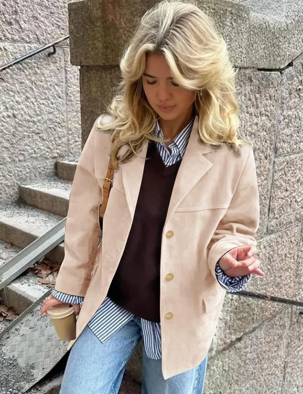 COZYPOIN Women's Suede Jacket Old Money Aesthetic Faux Leather Coat Fall Fashion Trendy Y2k Outerwear