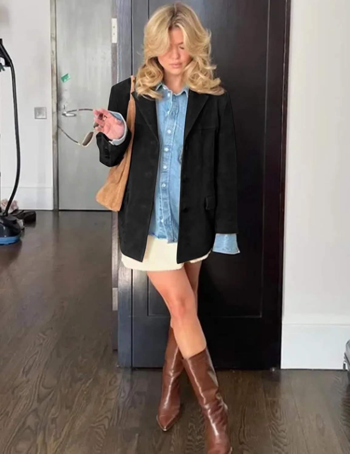 COZYPOIN Women's Suede Jacket Old Money Aesthetic Faux Leather Coat Fall Fashion Trendy Y2k Outerwear