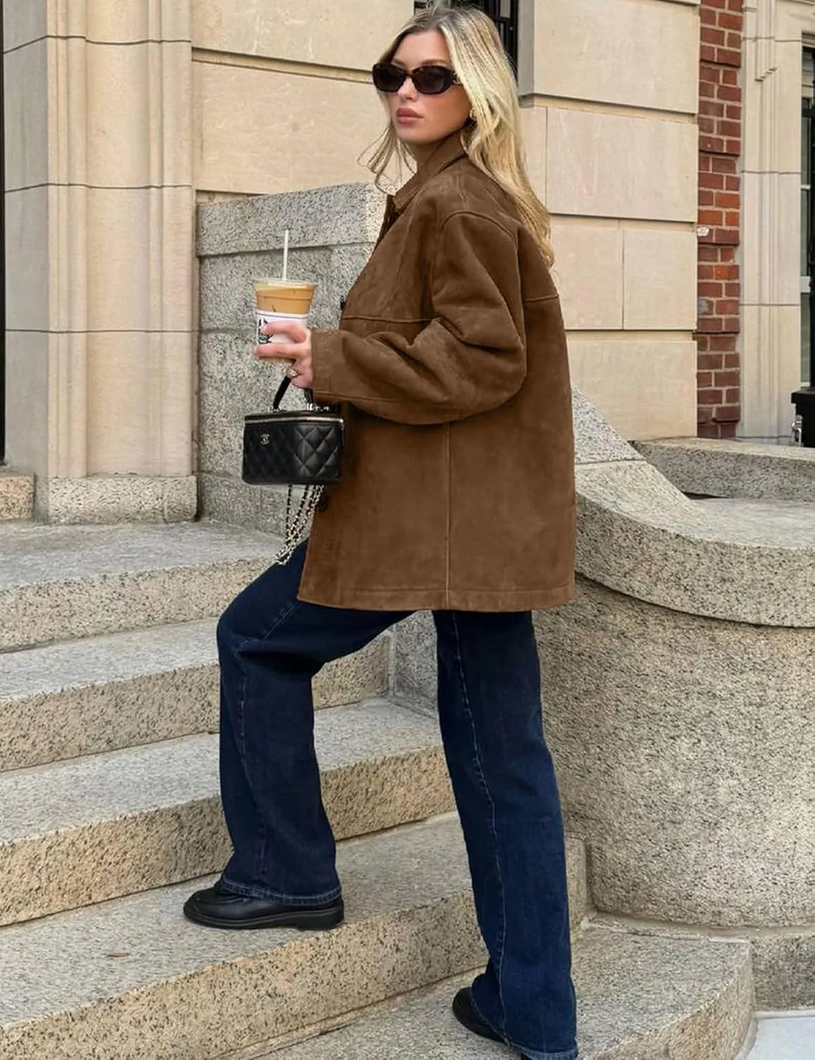 COZYPOIN Women's Suede Jacket Old Money Aesthetic Faux Leather Coat Fall Fashion Trendy Y2k Outerwear