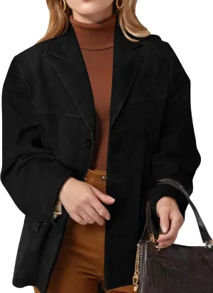 COZYPOIN Women's Suede Jacket Old Money Aesthetic Faux Leather Coat Fall Fashion Trendy Y2k Outerwear