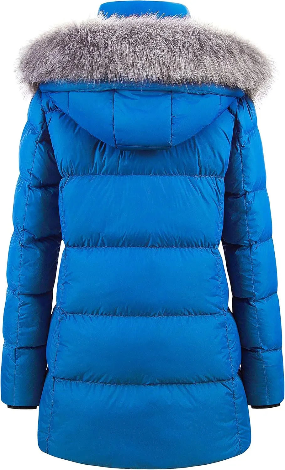 CREATMO US Women's Winter Snow Jacket Long Fur Puffer Coat With Removable Faux Fur Trim