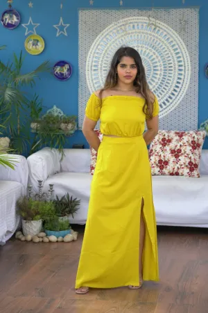 CREPE YELLOW COORD SET FOR WOMEN