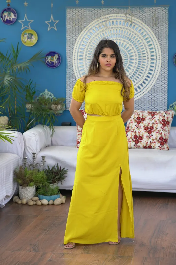 CREPE YELLOW COORD SET FOR WOMEN