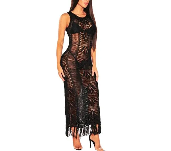 CROCHET FULL BODY DRESS ROUND NECK COVER UP