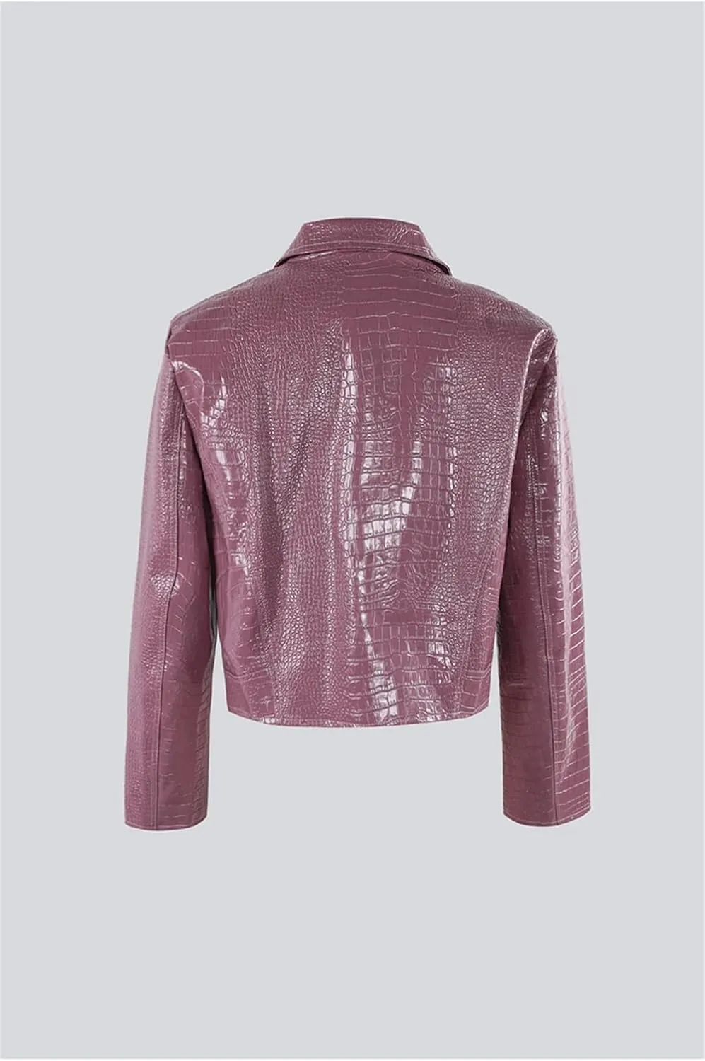 Crocodile Printed Shiny Pu Leather Jacket Women Long Sleeve Y2K Short Cropped Jacket