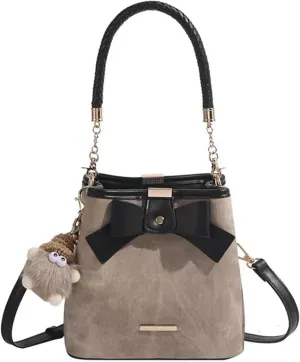 Crossbody Bags for Women,Khaki Cross Body Bag for Woman,Bow Vintage Bucket Bag,Maillard Crossbody Bags Women's Shoulder Handbags,Versatile Commuting PU Hobo Handbags 7.87 x 7.48 x 4.33 inches