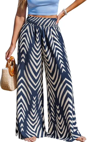 CUPSHE Womens Wide Leg Pants Elastic High Waisted Beach Trousers Cotton Linen Summer Palazzo