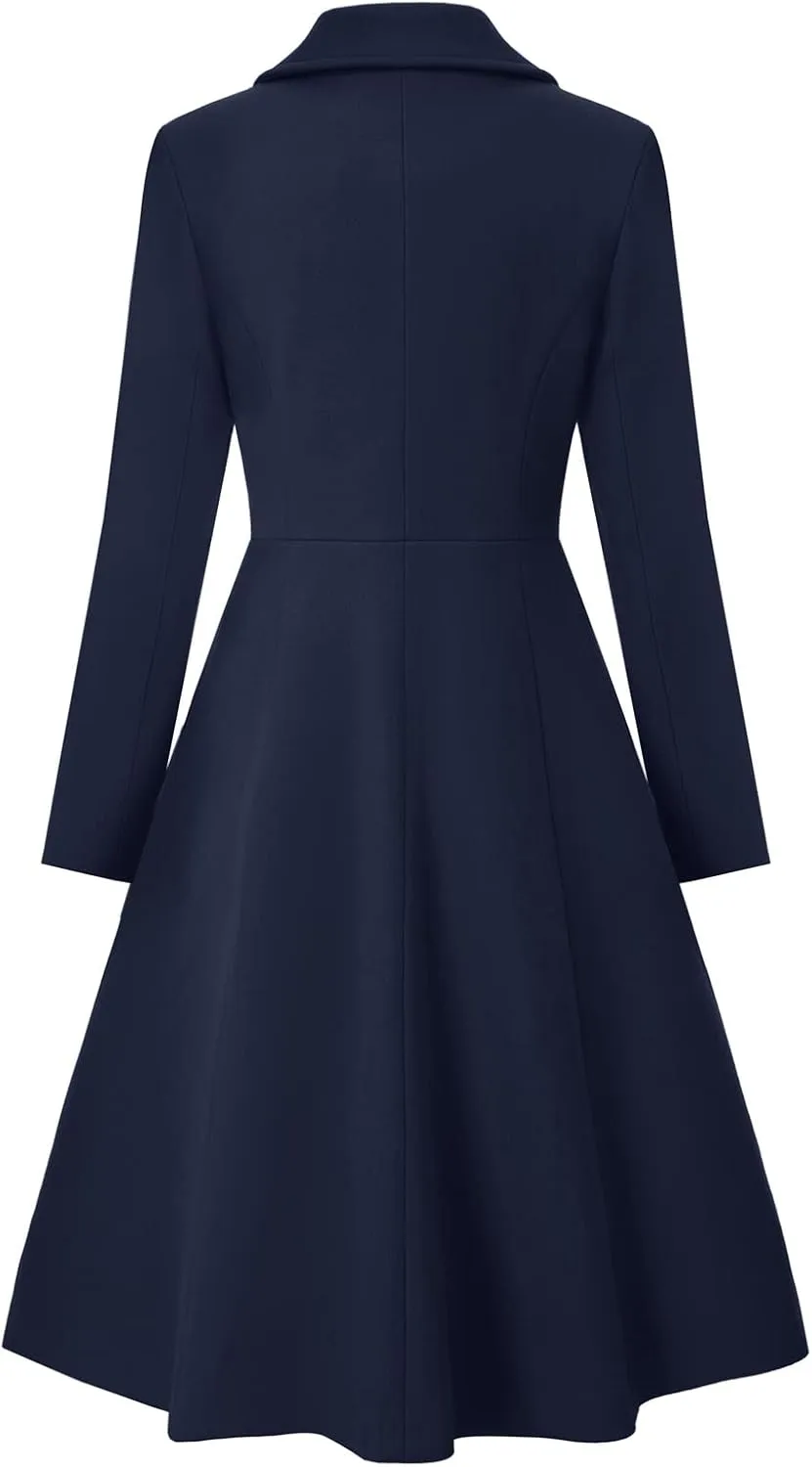 CURLBIUTY Women's Pea Coat Double Breasted A Line Long Trench Coat Winter Dress Coat with Pockets