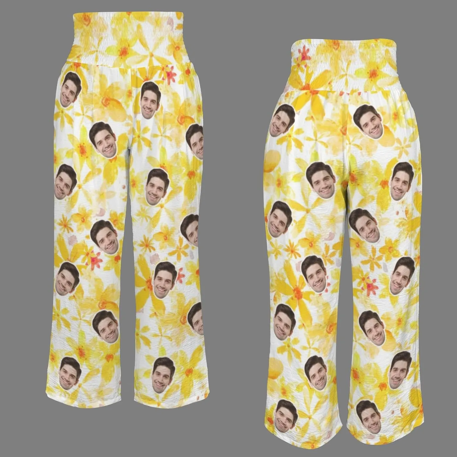 Custom Face Wide Leg Pants for Women Personalized Summer Beach Flowy High Waist Trousers with Pockets 2024 Fun Gift