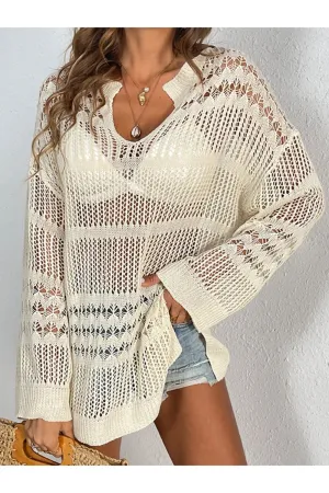Cutout Notched Long Sleeve Cover-Up