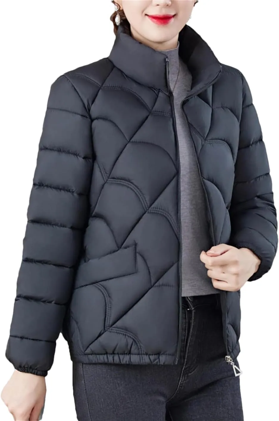 DBFBDTU Women'S Winter Coats Jacket Stand Collar Zipper Short Coat Cotton Padded Warm Outwear