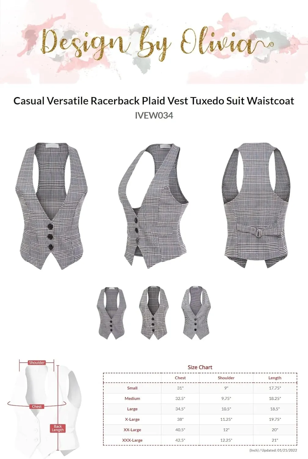 Design by Olivia Women's Dressy Casual Versatile Racerback Vest Tuxedo Suit Waistcoat