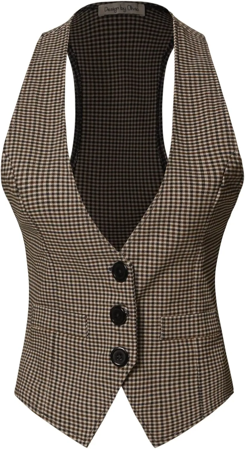 Design by Olivia Women's Dressy Casual Versatile Racerback Vest Tuxedo Suit Waistcoat